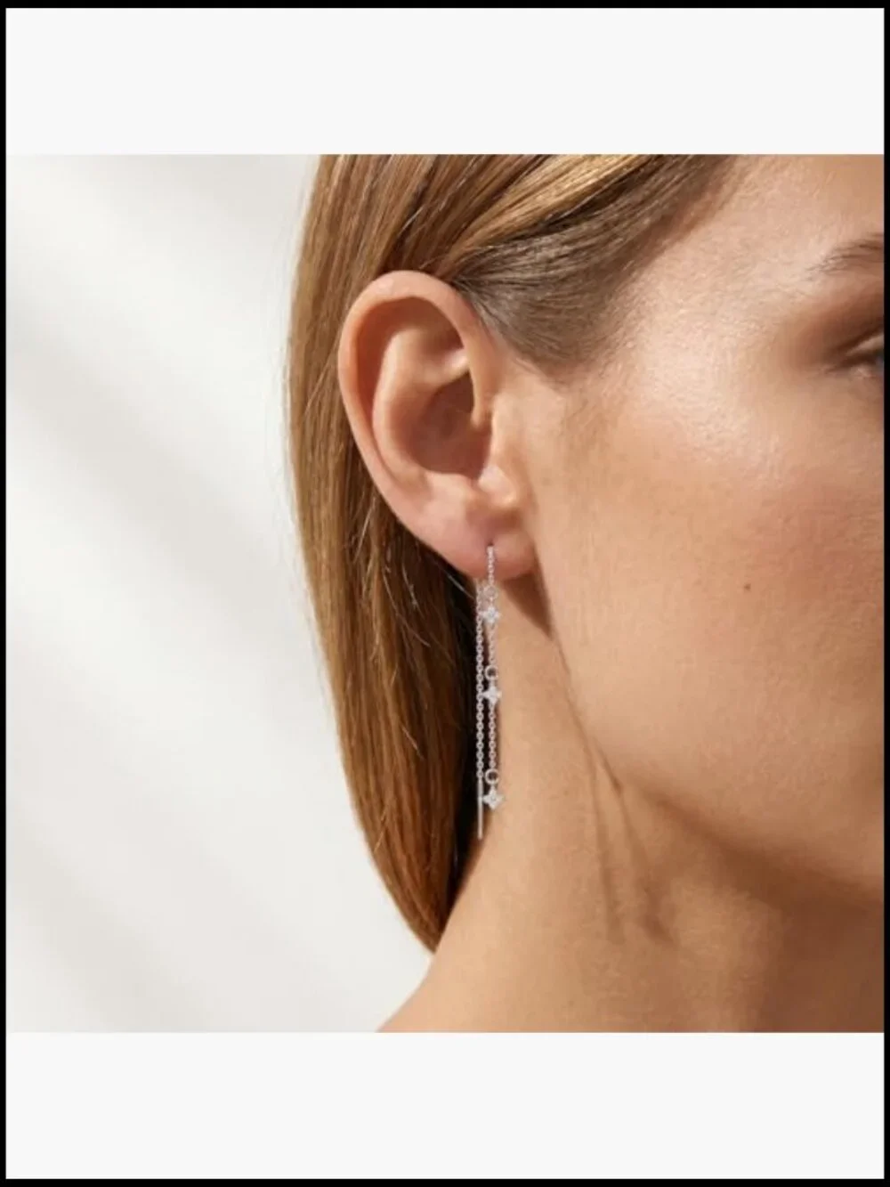 CZ Chain Dangle Earrings Sterling Silver Threader Long Tassel Earrings